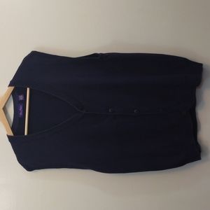 Alan Flusser Navy Blue Cotton Blend Cardigan Vest (Large)